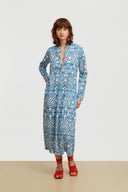 Kurta Lunga Damask Design White Blue