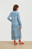 Kurta Lunga Damask Design White Blue