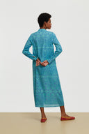 Kurta Lunga Damask Design Blue