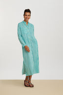 Kurta Lunga Aperta Mini Stripes Ferozi