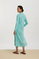 Kurta Lunga Aperta Mini Stripes Ferozi