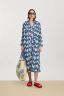 Long Open Kurta - Ikat Arrow Blue
