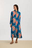 Kurta Lunga Aperta - Leopard Flower Dark Teal