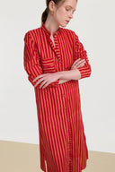 Long Open Kurta - Mini Stripes Red