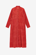 Long Open Kurta - Mini Stripes Red