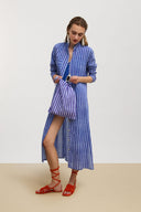 Long Open Kurta - Mini Stripes Plumbago