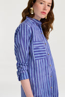 Long Open Kurta - Mini Stripes Plumbago