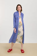 Long Open Kurta - Mini Stripes Plumbago
