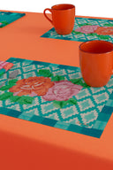 Set of 2 cotton placemats 35x48 cm - Hima big flower turquoise